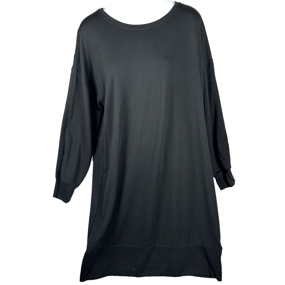 Ellen Tracy XXL 2X Black Jersey Sweater Dress Ribbed Hem 1/4 Zip Back 1645572